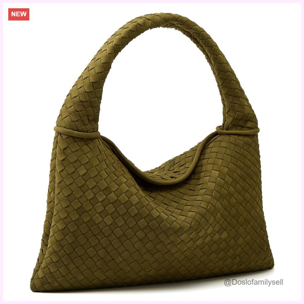 Slouchy Woven Suede Hobo Bag Crescent Shoulder Tote Purse Work Bag